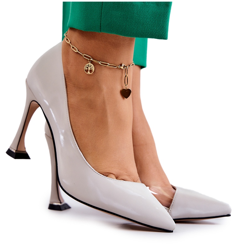 S.Barski Divatos bőr tűsarkú világosszürke Tamira