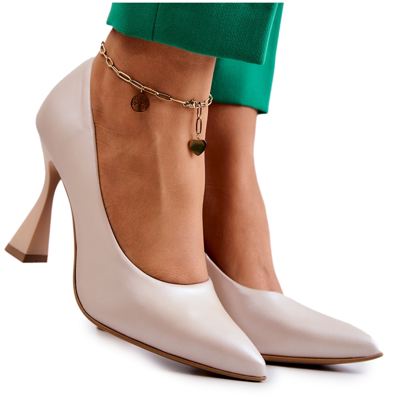 Lewski Shoes Divatos bőr szivattyúk Lewski cipők 3181 bézs