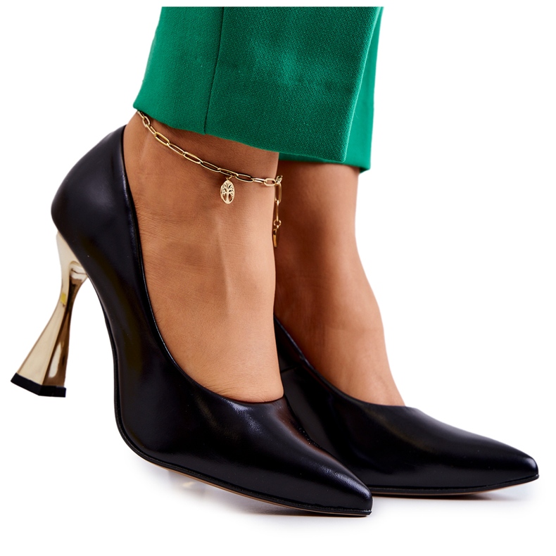 Lewski Shoes Divatos bőr pumpák Lewski cipők 3083 fekete-arany