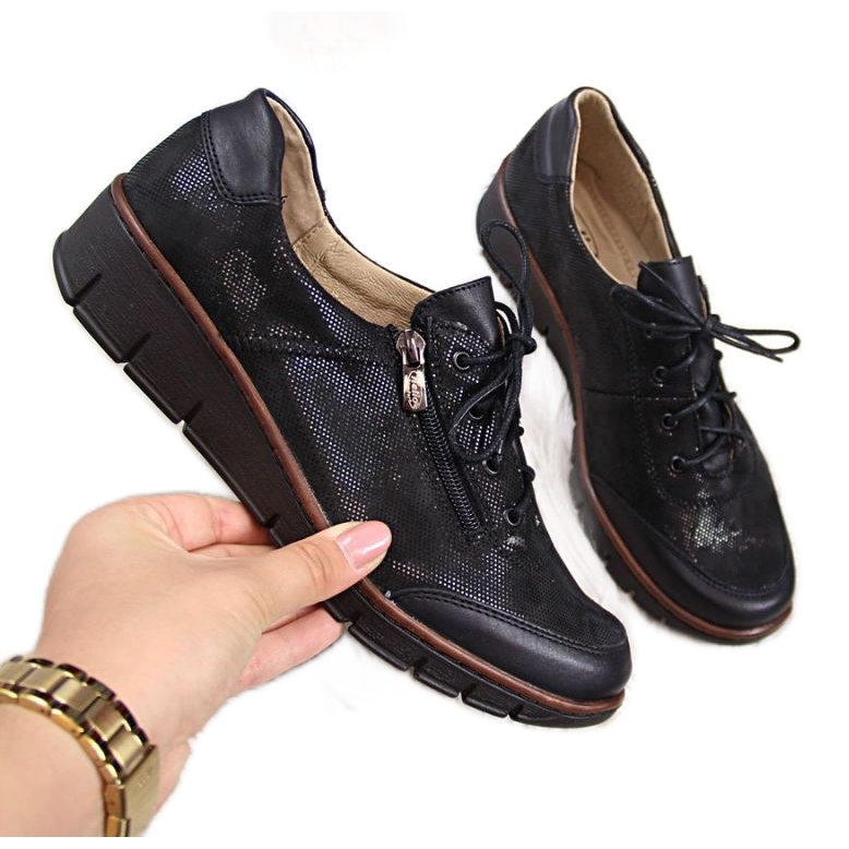 Bőr cipő Helios W H334 fekete fényes