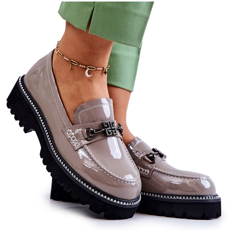 S.Barski Lakkbőr cipő világosbarna Adison díszítéssel sokszínű