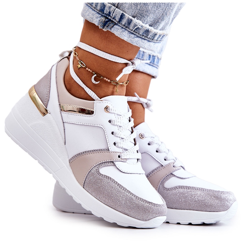 S.Barski Bőr sportcipő fehér és szürke Rayana éken