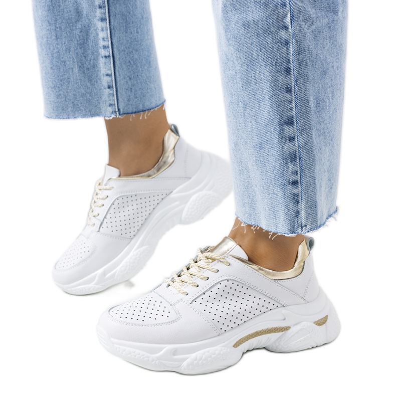 Eloise fehér és arany bőr tornacipő aranysárga