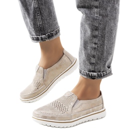 Wiggen bézs bőr cipő aranysárga