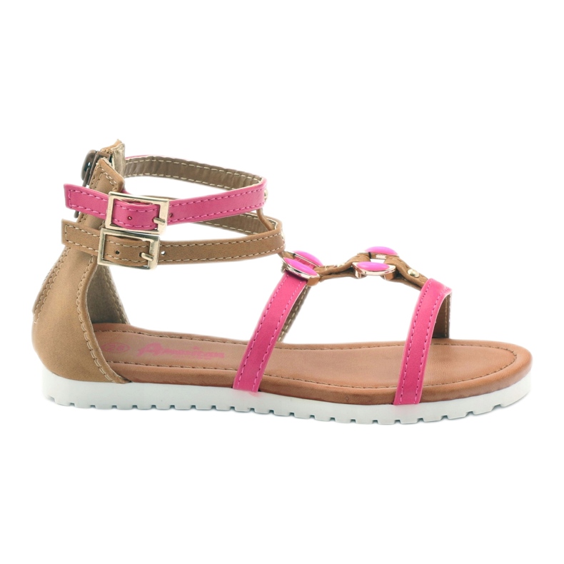 American Club Gladiátor szandál gyerekcipő az amerikai rózsaszín cipzáron barna fehér