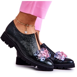 PA2 Elegáns bőrcipő sötétzöld cindy díszítéssel