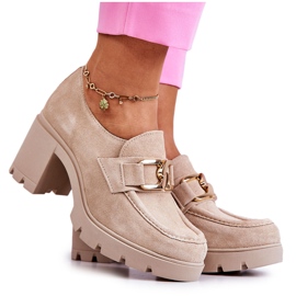 PL5 Elegáns cipő oszlopon arany díszítéssel Világos bézs Harmell aranysárga