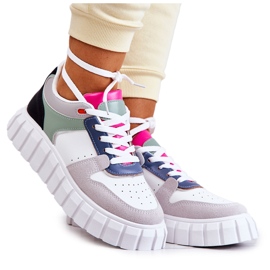 PS1 Női sport bőrcipők, fehér-szürke firenzei zöld