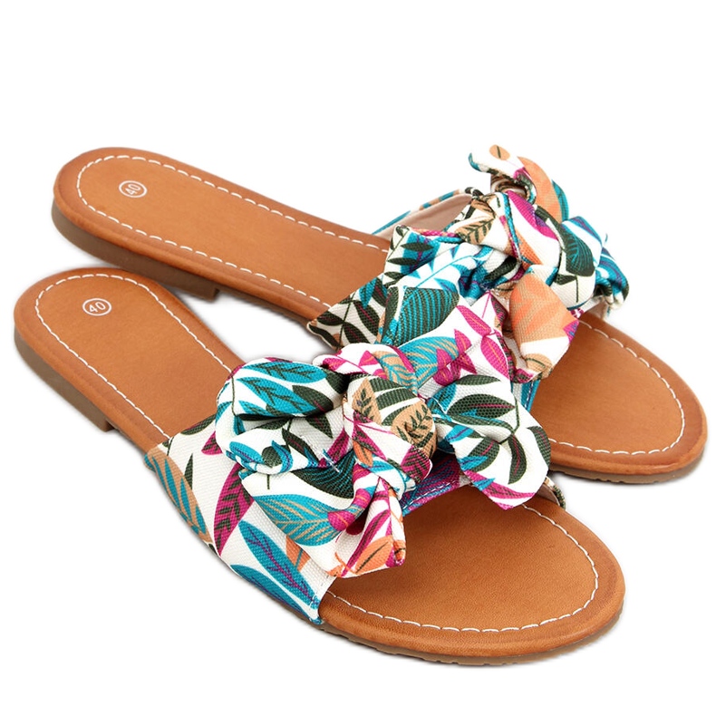 Lotos Bézs virágmintás papucs sokszínű