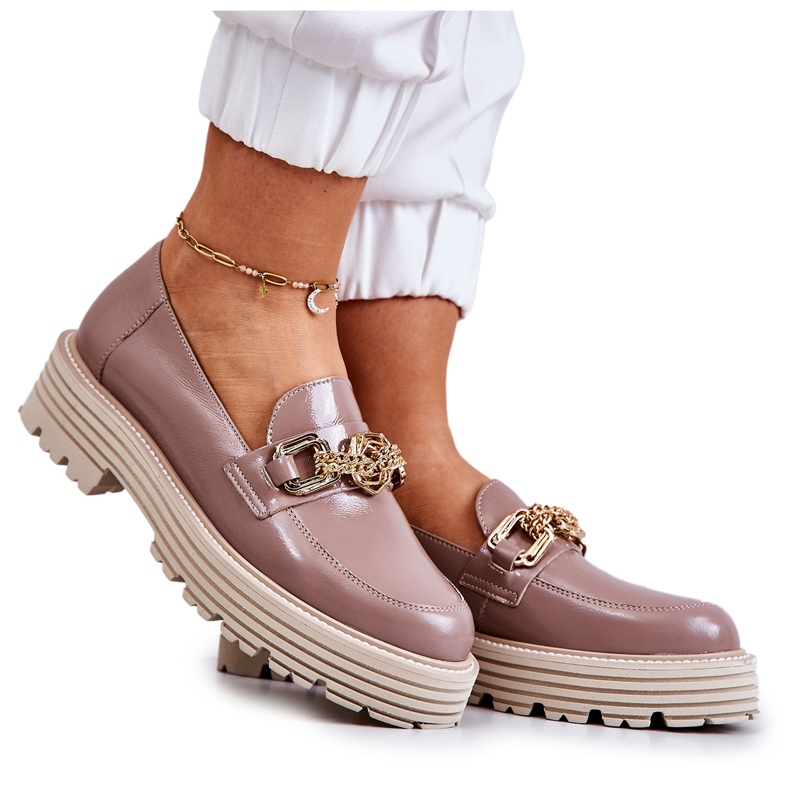 Női Brogues Cipők Arany Bőr Dekoráció Laura Messi 2383 Sötétbézs