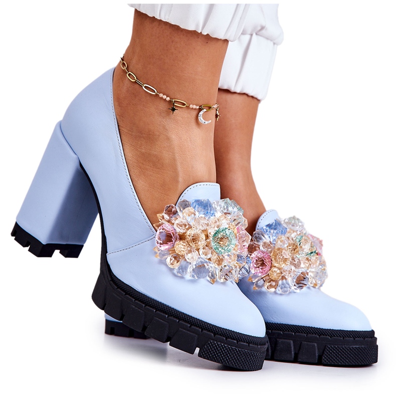 PA2 Elegáns szivattyúk sima kék katerine-dísszel