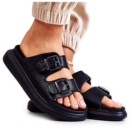 Női bőr papucs csattal La.Fi Black Nariss fekete Női bőr papucs csattal La.Fi Black Nariss fekete