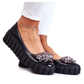 PA2 Bőr Balerinák Platformon Fekete Ladette Dísszel