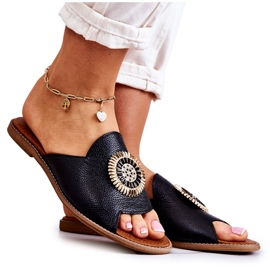 Lewski Shoes Bőr divatos papucsok Lewski cipők 3132 / O fekete