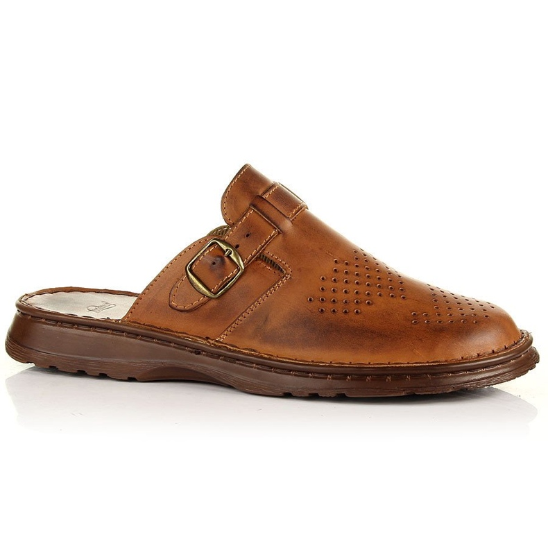 Łukbut Kényelmes barna bőr férfi papucs Lukbut