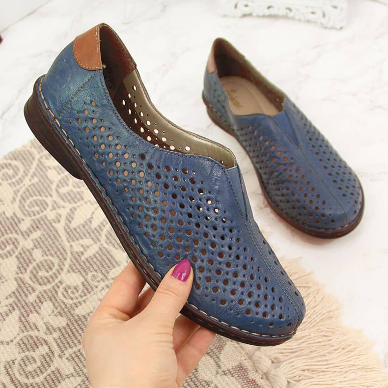 Áttört bőr női cipők kék Rieker 48457