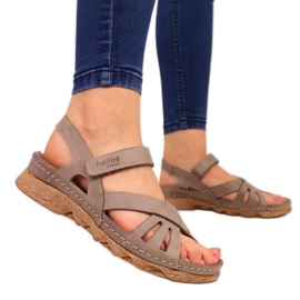 Női bőr szandál tépőzáras bézs Helios 256 színű