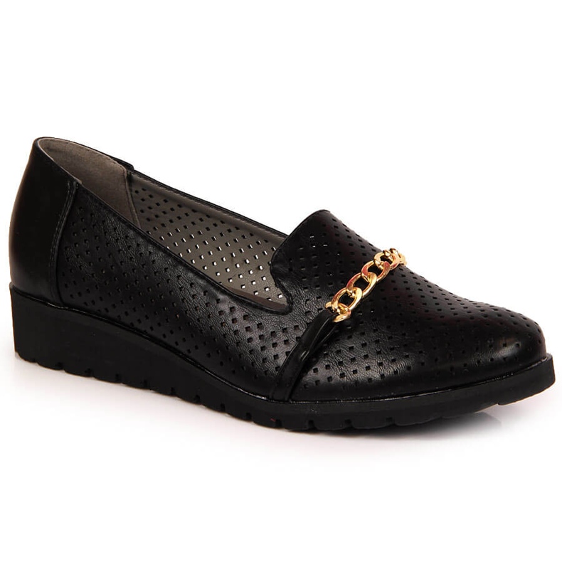 Női áttört cipő lánccal, fekete Jezzi