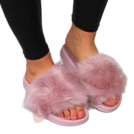 Női papucs szőrmével világoslila Msmg
