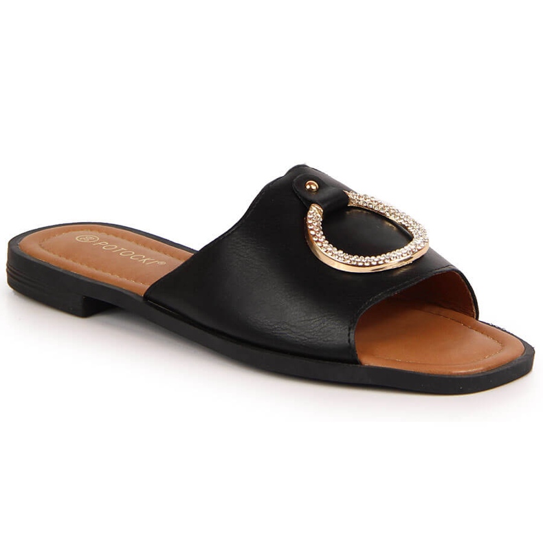 Fekete női papucs Potocki díszítéssel