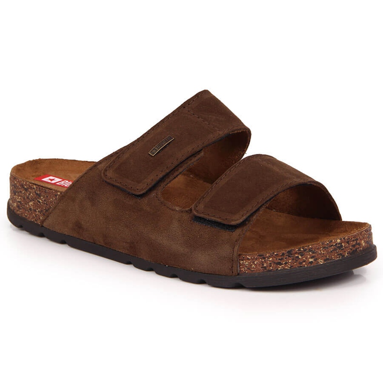 Férfi bőr papucs tépőzáras barna Big Star JJ176002 színnel