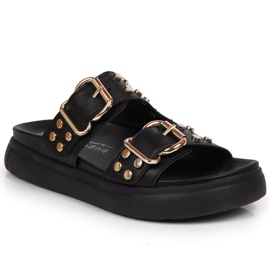 Női papucs szegecsekkel fekete Bugatti JJ253070