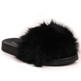 Fekete Vinceza szőrös női papucs