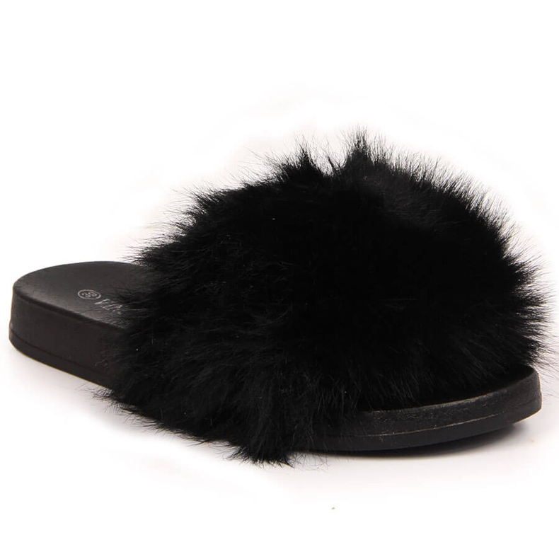 Fekete Vinceza szőrös női papucs