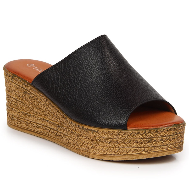 Női fekete ékpapucs Vinceza