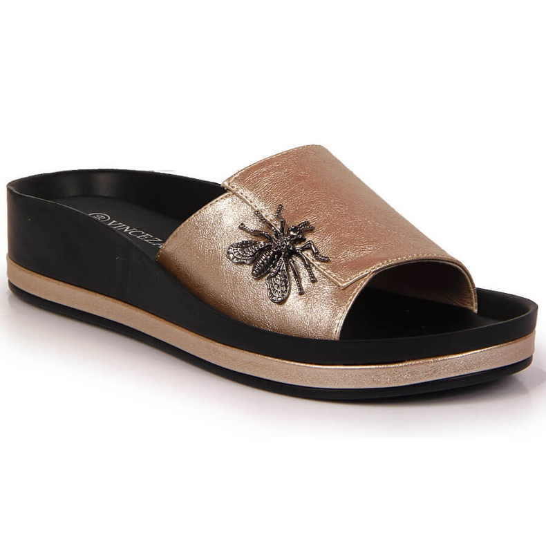 Női arany ékpapucs csokornyakkendővel Vinceza aranysárga