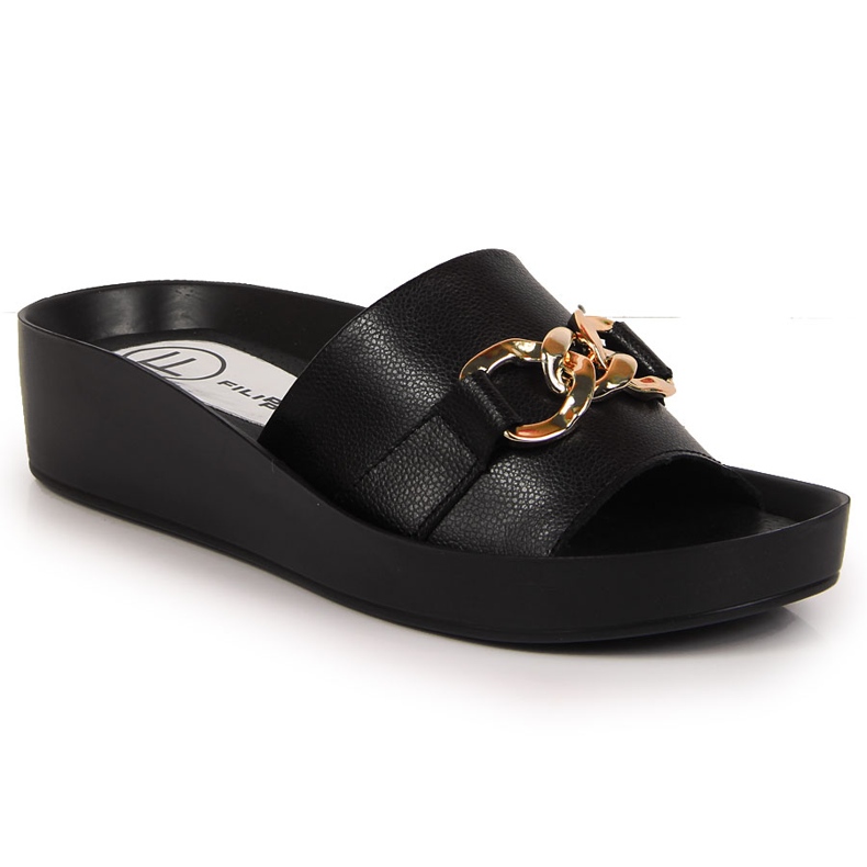 Fekete női bőr papucs Filippo lánccal