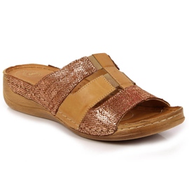 Bőr bézs és arany színű elasztikus papucs Łukbut 1103 aranysárga