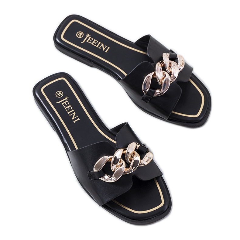 Fekete elegáns papucs Mary lánccal