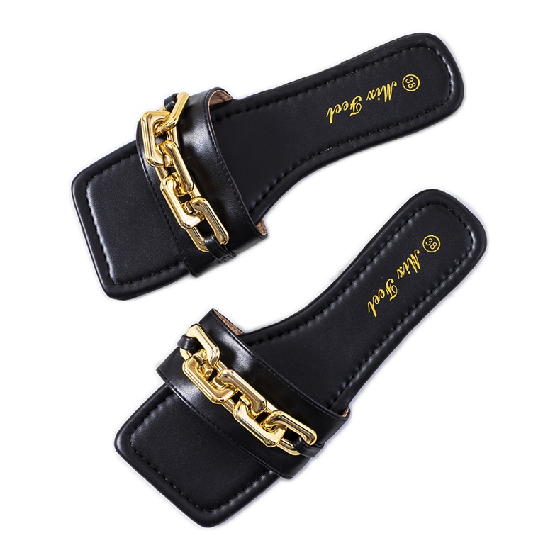 Fekete elegáns papucs Cherell lánccal