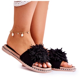 FJ1 Velúr női papucs fekete Giorgia díszítéssel