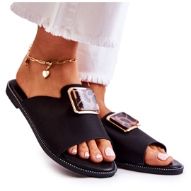 FJ1 Női papucs fekete Leonia díszítőelemmel