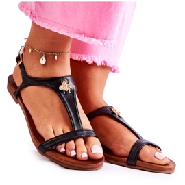 S.Barski Kényelmes női szandál fekete szabrin díszítéssel