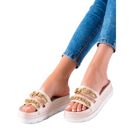 WELLSPRING Divat Papucs láncokkal bézs