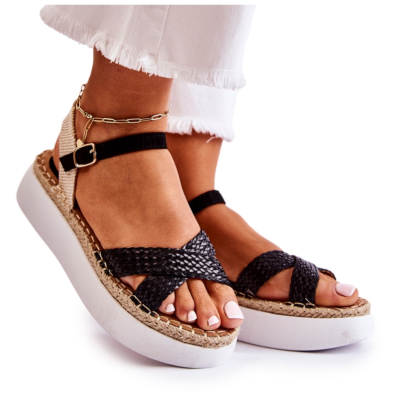 FL1 Női fonott szandálok a Black Selea platformon fekete