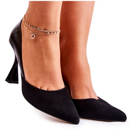 PA2 Divatos bőr szivattyúk Spitz Black Mailla színben fekete