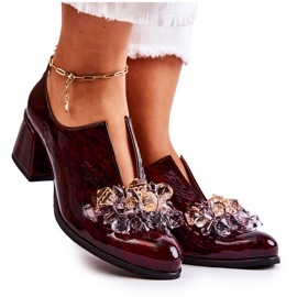 PA2 Bőr mozaikcipő átlátszó gesztenyebarna díszítéssel Delaver piros sokszínű