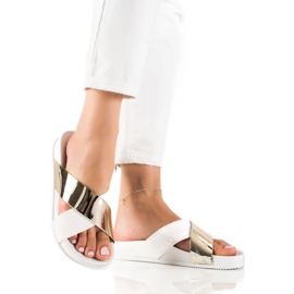 Groto Gogo Csillogó FEHÉR ÉS ARANY Papucs aranysárga