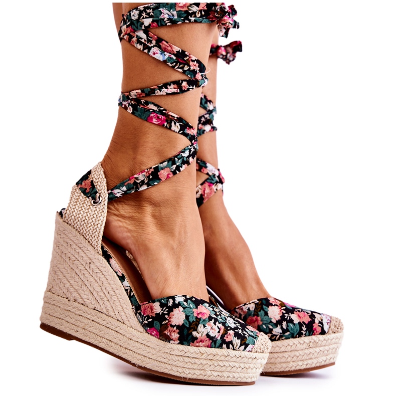 FB2 Divatos Wedge Sandals Black Lamela fekete sokszínű