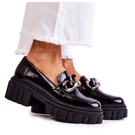 Női Brogues Loafers bőr fekete-ezüst Laura Messi 2339