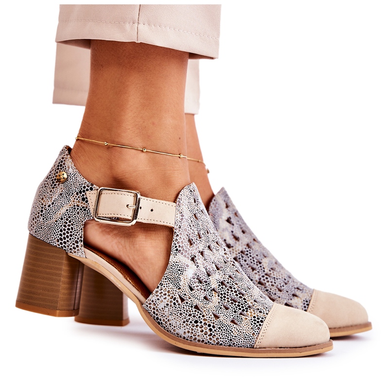 Női áttört bőrcipők Maciejka 04962-04 bézs