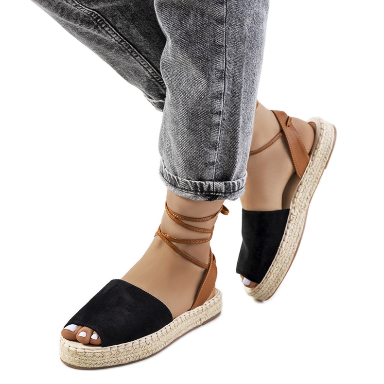 Fekete Chinner kötött espadrillák barna