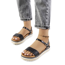 Fekete szandál díszített Acton platformon Fekete szandál díszített Acton platformon