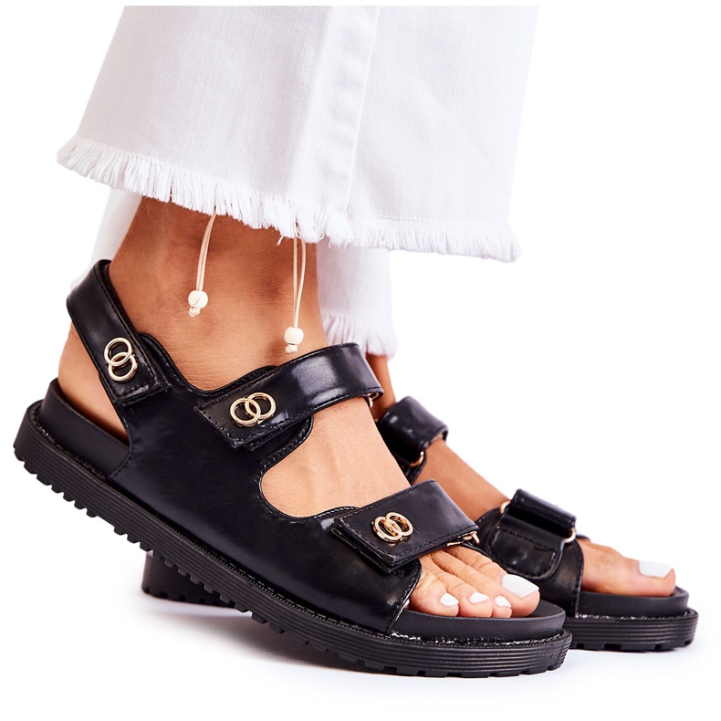 S.Barski Női bőr szandál fekete Halis díszítéssel