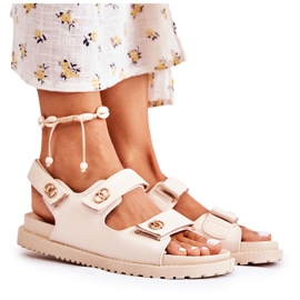 S.Barski Női bőr szandál bézs Halis díszítéssel