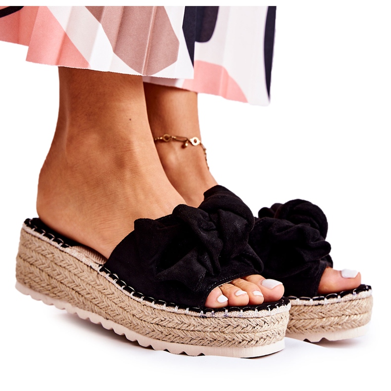 PG2 Női papucs ékkel, masnival, fekete Tayla